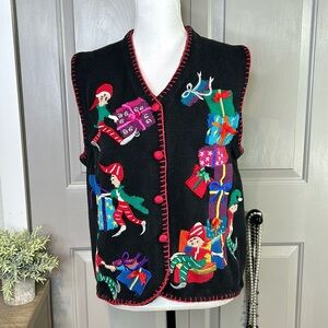 Vintage Christmas Sweater Vest Size Large Elf Elves